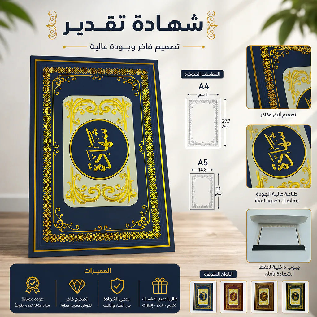 شهادة تقدير لون اخضر مزخرفة