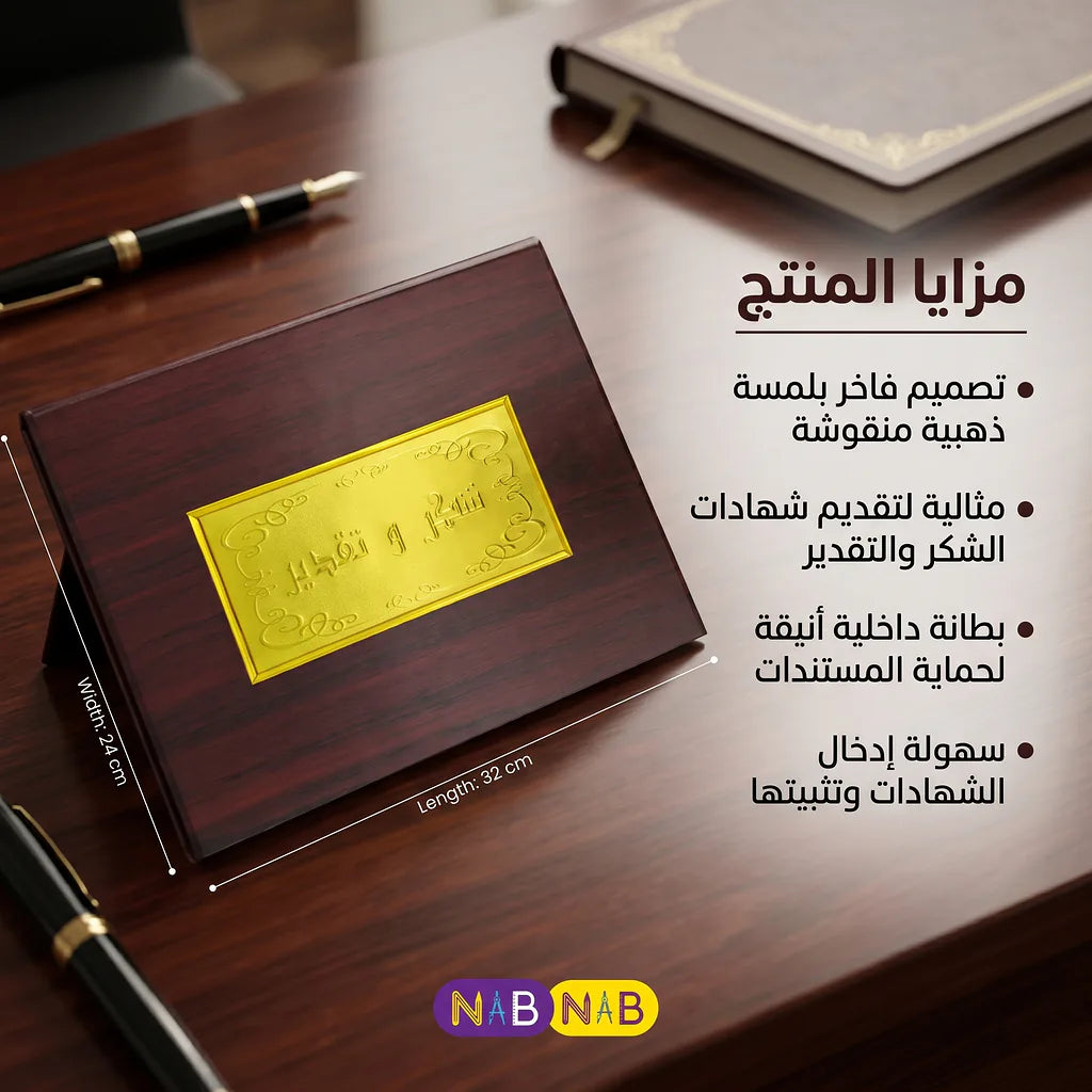 شهادة تقدير شمواه مع ختم من الالمونيوم