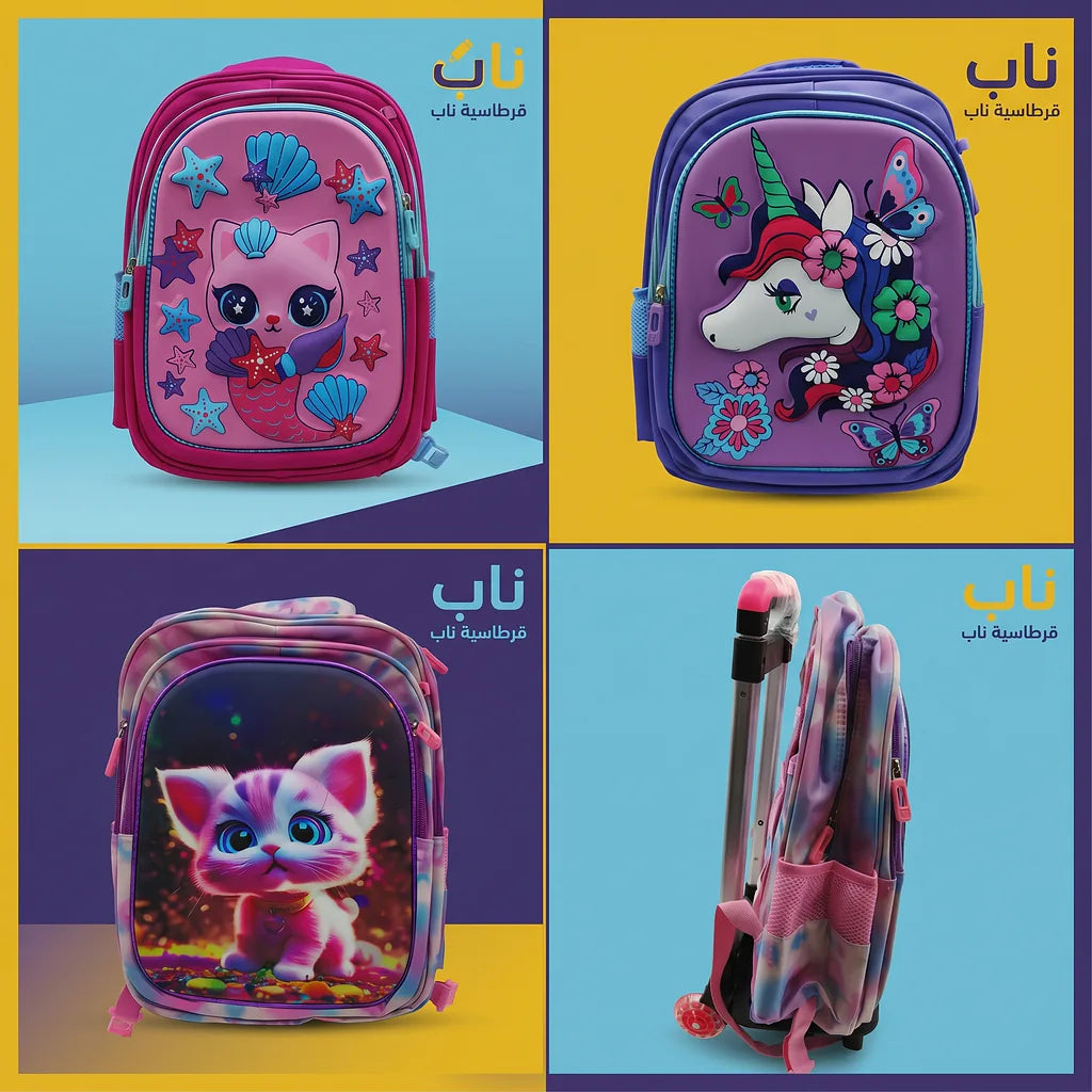 شنطة مدرسية 3 قطع مع جرار