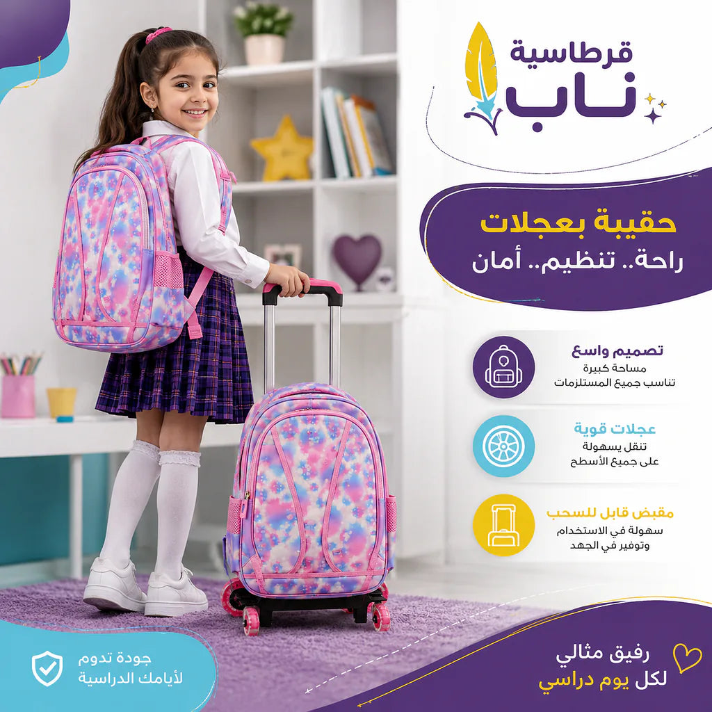 شنطة مدرسية 3 قطع مع جرار