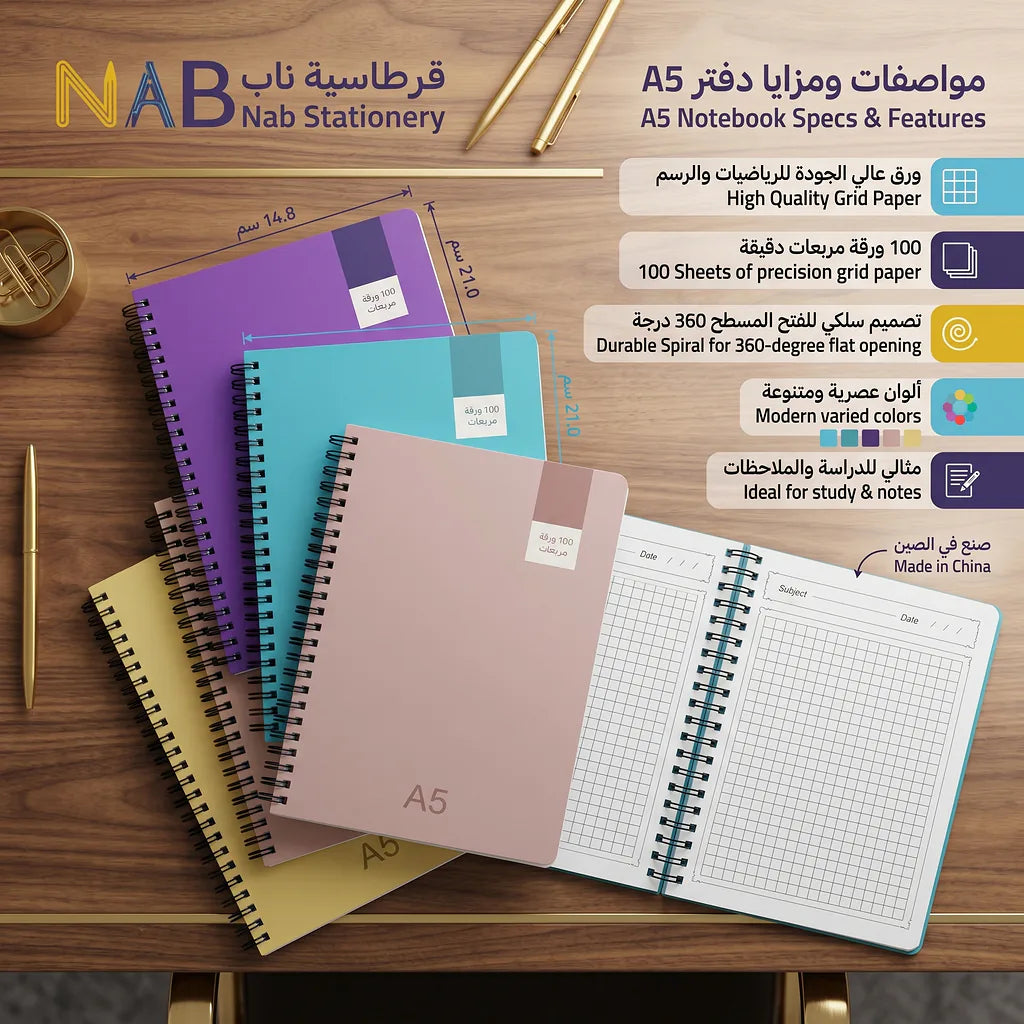 دفتر رياضيات 100 صفحة مقاس A5