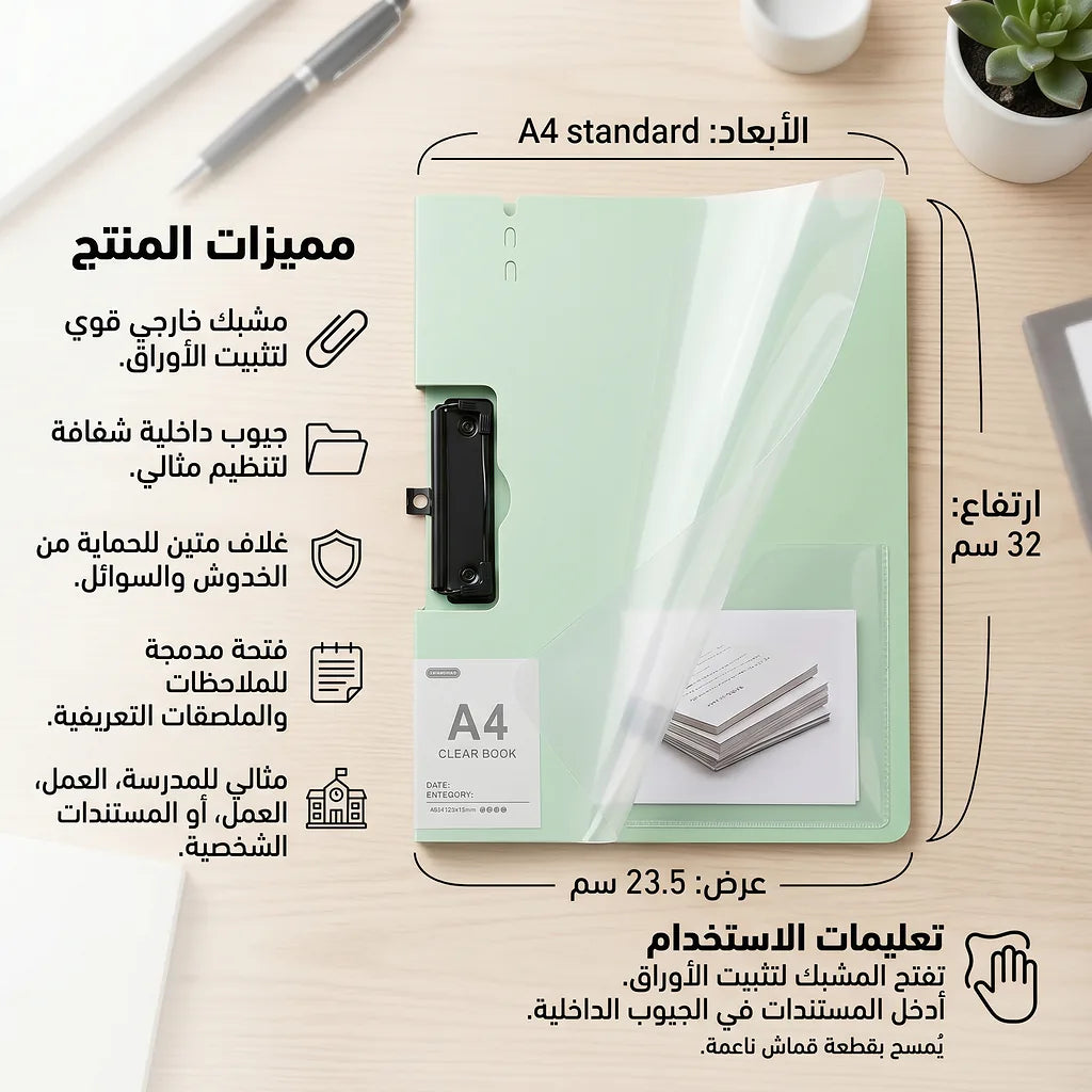 ملف اوراق مع مشبك مقاس A4