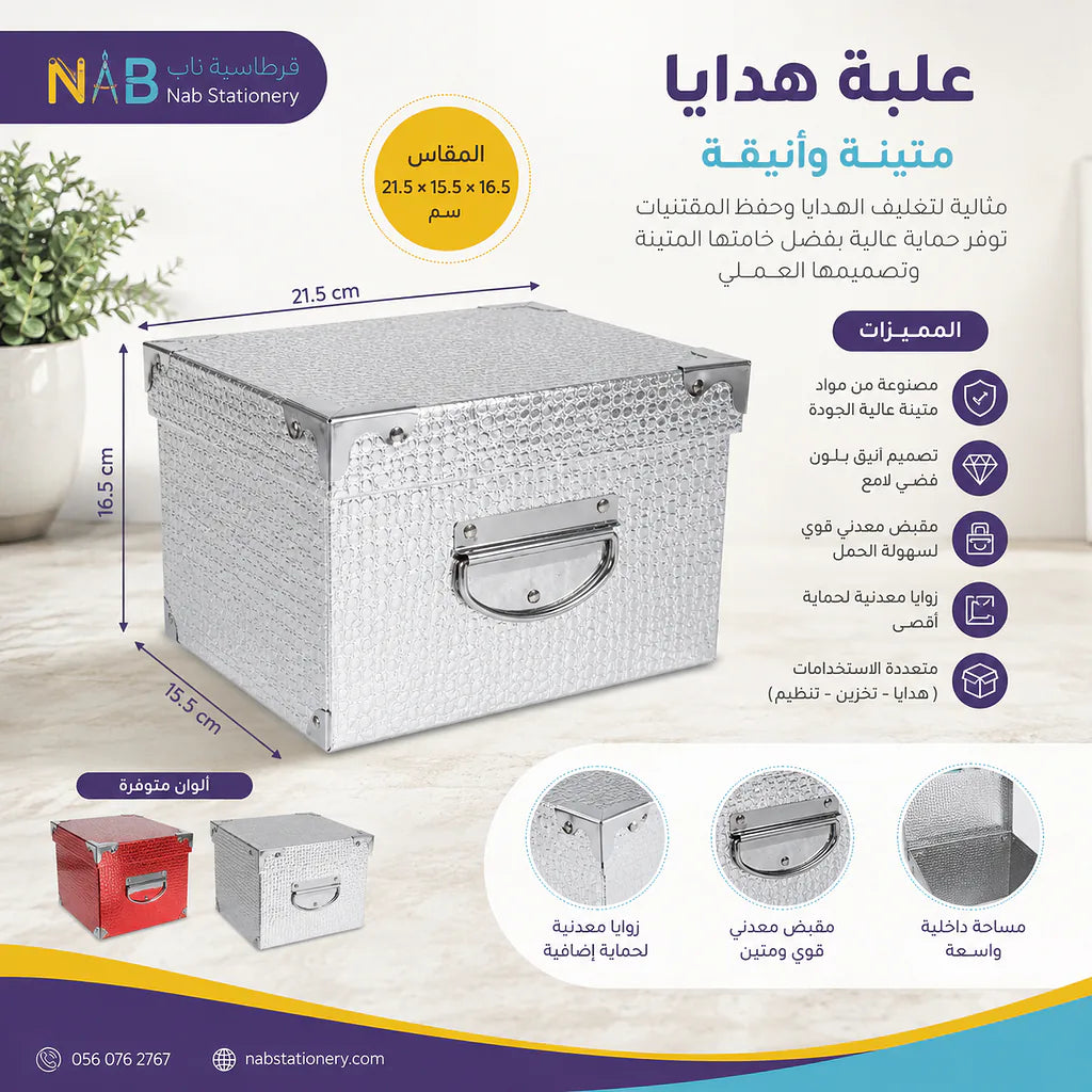 علبة هدايا 10 قطع مستطيلة لون فضي