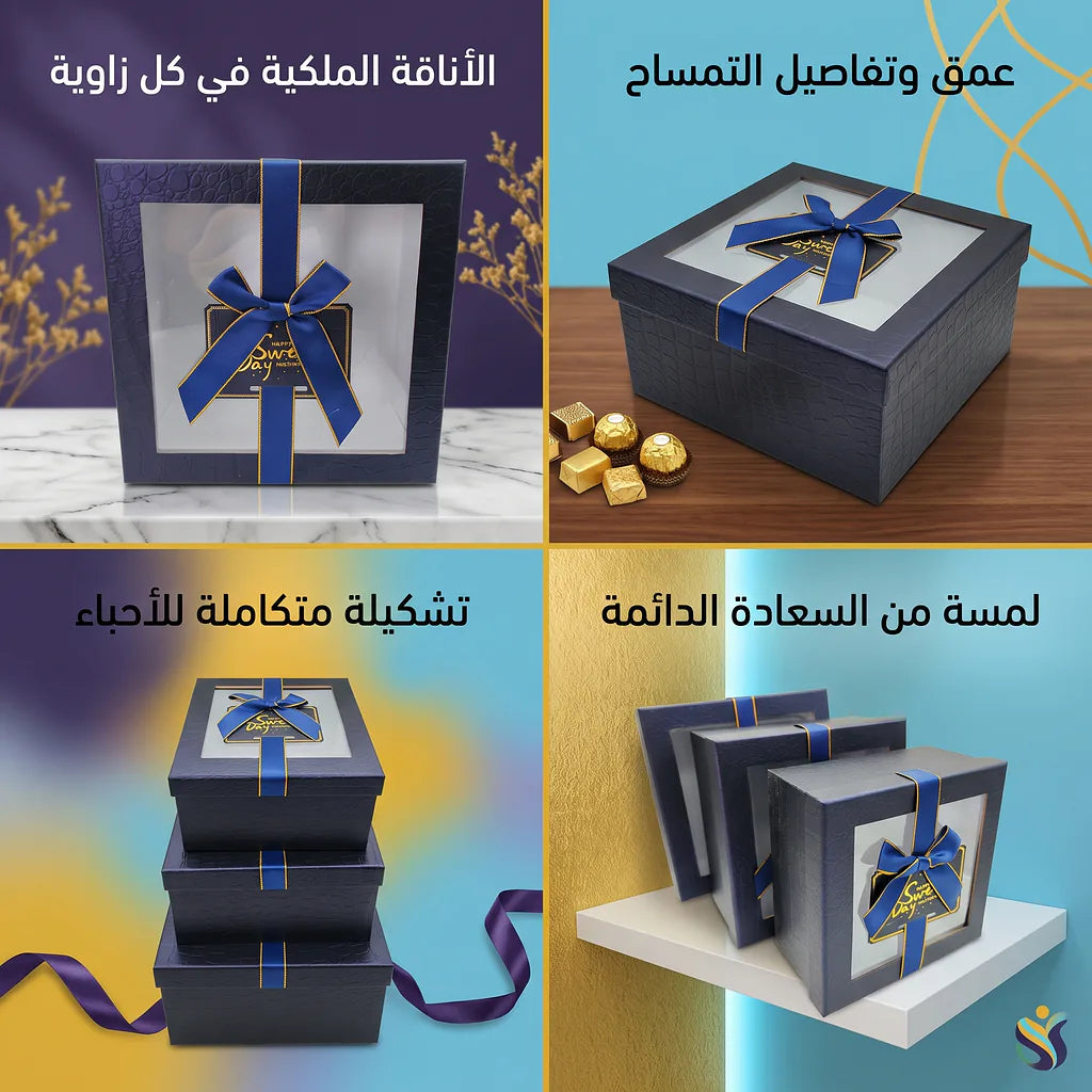 علبة هدايا 3 قطع لون رمادي